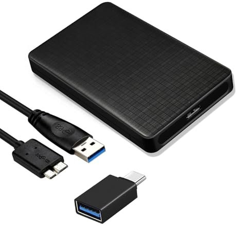 JIEYUCHU Case SSD 2.5, USB 3.0 to SATA I II III con Adattatore USB C OTG, Case Hard Disk 2.5 per 7mm/9.5mm SATA SSD HDD, Tool Free, Supporto UASP(Nero?