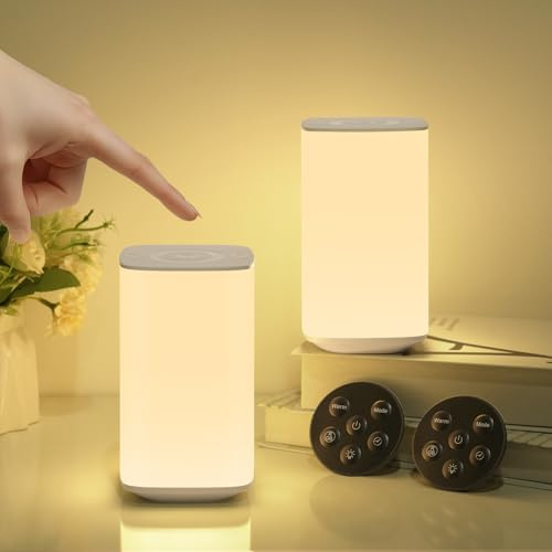 Bonsery LED Nachttischlampe 2er Set mit Fernbedienung, 3000 mAh Nachttischlampe Touch Dimmbar mit Warmweiß/Naturweiß/Weißes Licht & 3 RGB Modi, Nachtlampe mit Timer für Kinderzimmer Wohnzimmer