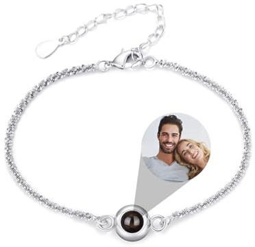 Aina Lighting Personalisiertes Foto-Armband für Frauen, personalisierbares Projektionsarmband mit Bild im Inneren, Gedenkschmuck, Geschenke für Freundin, Ehefrau, Mutter, beste Freundin, 15+5cm, Stein