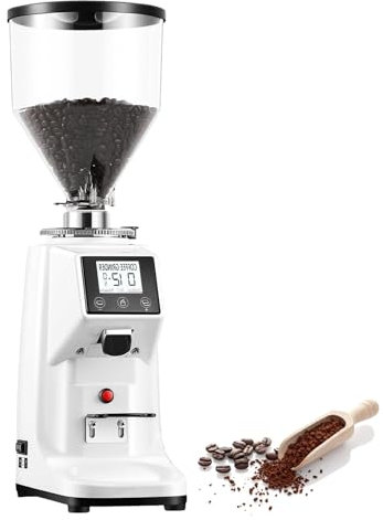 DOJOEUU Moulin à café Professionnel, 1500 ML, 2 Modes de mouture, réglage de la durée de mouture, 19 réglages de Finesse de mouture, Affichage numérique, pour cafés(White)