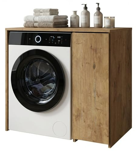 möbelkap Waschmaschinenumbauschrank für Waschmaschine, Eiche Lancelot – Praktischer Badschrank Badezimmer Regal 96×88,5×62 cm aus laminierter Platte mit ABS-Kanten, platzsparend & stabil
