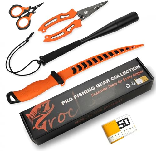 Fishing Pliers Saltwater, Multifunctional Fishing Tool with Split Ring Opener, Line Cutter, Hook Remover & Crimper – Corrosion Resistant Stainless Steel, Non-Slip Handle (A: Allround Set)