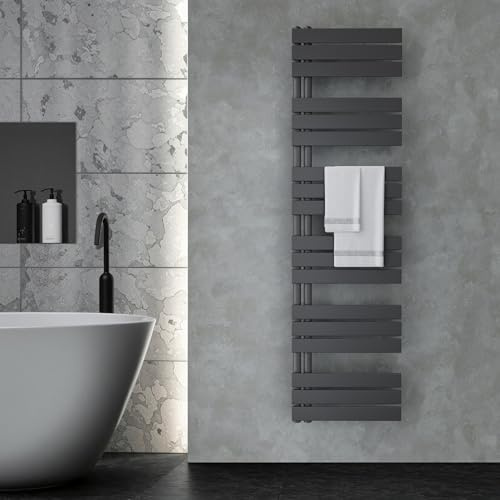 VILSTEIN® Badheizkörper [180x50cm] - Handtuchheizkörper Elektrisch einsetzbar [SEITLICH OFFEN] - Handtuchtrockner Badezimmer - Handtuch Heizkörper Bad - Handtuchheizung - Wandheizkörper - (Schwarz)