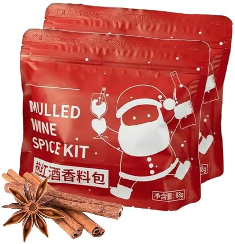 Épices Bio pour Vin Chaud, 4 Sachets de Thé Thermoscellés, Sans OGM, Mélange D'épices pour Vin Chaud avec Bâtons de Cannelle, Anis Étoilé et Clou de Girofle(176g)