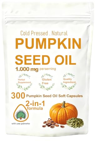 300 Pumpkin Seed Oil Soft Capsules - Cold Pressed Lock Nutrition, 2-in-1 Formula Contains Unsaturated Fatty Acids, Added Pumpkin Seed Extract, Beneficial for Health, Non GMO, Gluten Free.