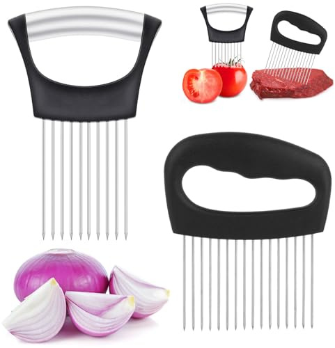 2Pcs Onion Holder for Slicing, Onion Slicer Vegetable Slicers, Kitchen Hacks Gadgets Food Slicer Assistant Tool Kitchen Slicing Tool, Suitable for Vegetable and Meat Potato Slicers