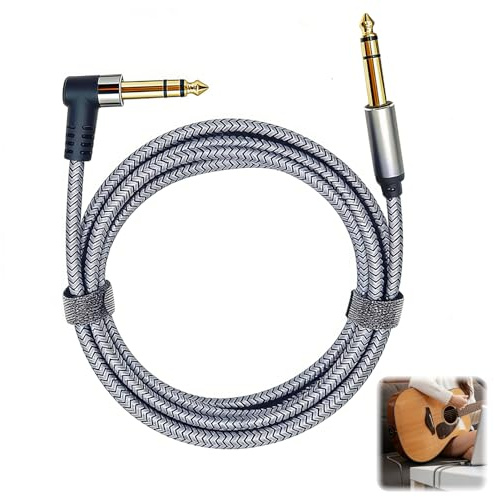 6.35mm Electric Guitar Cable, TRS 1/4 Inch Right Angle Male Instrument Audio Cable, Balanced Line Lead for Guitar and Bass Amp, Angle Balanced Stereo Jack for Amplifie Mixer Monitorr Speaker, 1.5M