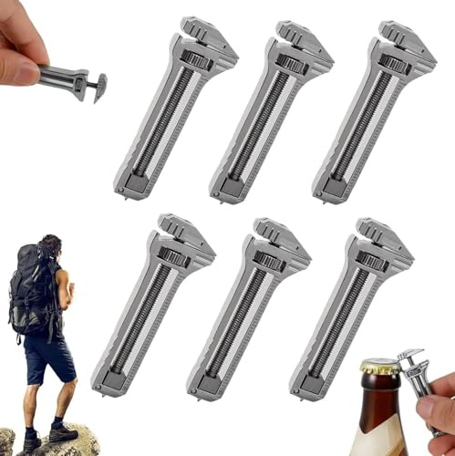 Compact Titanium Multitool, Portable Mini Multitool Wrench, Adjustable Wrench Alloy Tool with Bottle Opener, Nail Puller, and Caliper, for Home, Camping, and DIY Projects (6pcs)