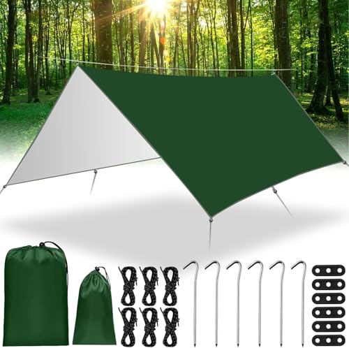 MWZEAUL Tältpresenning, 3 x 3 m, vattentät, ultralätt och bärbar tältduk med öglor, 6 markpålar, 6 nylonrep, UV-skydd, regnskydd, snöskydd, perfekt för camping, hängmatta, picknick, vandring