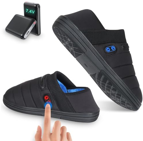 Beheizbare Hausschuhe Plüsch, BIAL 7,4V Wasserabweisende Beheizbare Schuhe Damen Herren mit 3000mAh Akku, 4 Temperaturstufen, Fußwärmer Elektrisch für Outdoor und Camping, Anti-Rutsch-Sohle für Winter