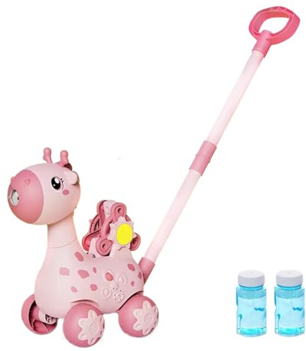 Cortacésped de burbujas automático con dibujos animados burbujeantes, funciona con pilas con LED y solución, máquina musical de ciervos para jardín para niños pequeños, pilas no incluidas (estil