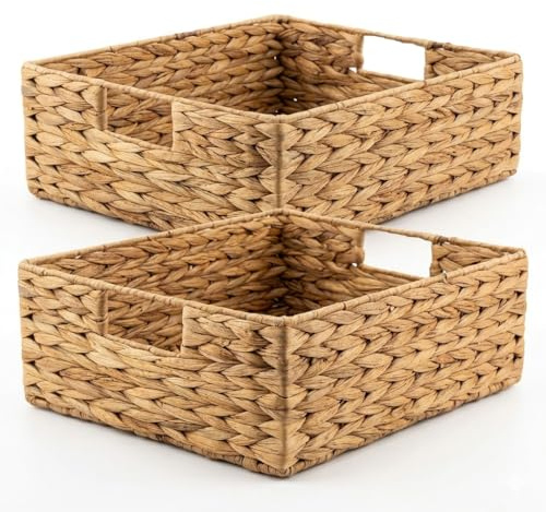 Cesta de almacenamiento sostenible de jacinto de agua - Tejida a mano, compatible con estanterías Kallax (medio compartimento) - 30 x 34 x 15 cm - Natural (2)