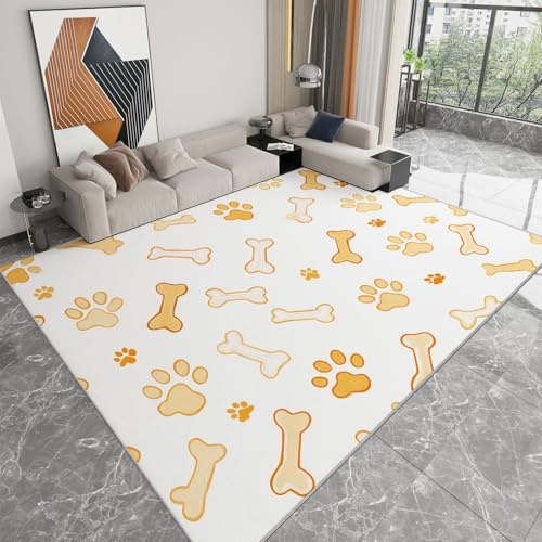 Minimalistisch 60x90 cm Waschbar Teppich Wohnzimmer, Cartoon Tier Hund Pfotenabdrücke Knochen Flauschig Teppich Schlafzimmer Kurzflor für Kinderzimmer Bettvorleger Spielzimmer - Rutschfest Badteppich