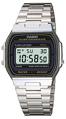 Casio Unisex 35.00mm Quartz Watch with LCD Digital dial and Silver Metal Bracelet Strap A164WA-1VES