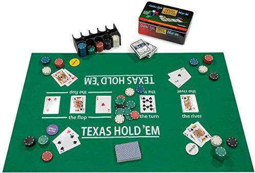 Nexos Trading Poker Starter-Set Pokerset mit 200 Chips in Geschenk-Box aus Metall inkl. Spielmatte 2 Decks Pokerkarten Dealer Button Small Blind Big Blind Chiptray