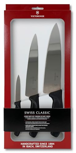 Victorinox ​Swiss Classic Chef's Knife Set - Balanced Cooking Knives for Kitchen Accessories - Ergonomic Meat, Vegetable & Fruit Knives - Black Handle, Straight Edge, 3-Piece Set