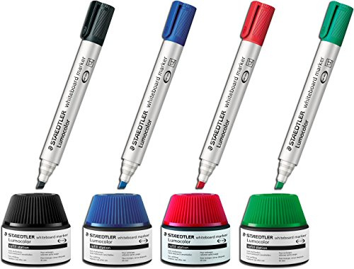 Staedtler Lumocolor whiteboard Marker Nachf?llstation f?r 351/351 B, 4 Farben blau rot gr?n schwarz (4 Farben + 4 Stifte)