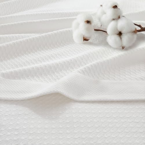 Madison Park 100% Egyptian Cotton Lightweight Summer Blanket, Breathable Waffle Knit Design, Soft Cozy All-Season Throw for Bed, Couch or Sofa, White Twin Size (66x90)