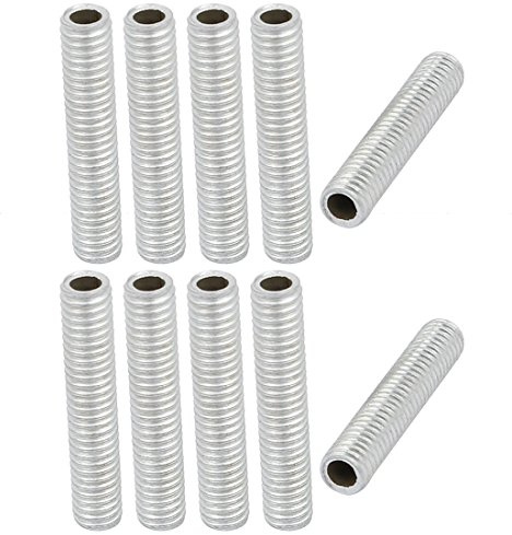 sourcing map Tige Filetée Creuse M6 Tube Filete Filetage 30mm Longueur Supérficiel Lampe Tuyau Mamelon pour Réparation Luminaire Lampe Lustre Zingué Argenté Paquet de 10