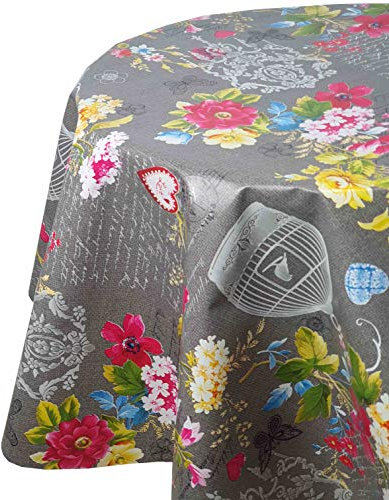 Wachstuchtischdecke Wachstuch Tischdecke Gartentischdecke Rund Oval Paradies Vogel Anthrazit Oval 130 x 180 cm abwaschbare Wachstischdecke