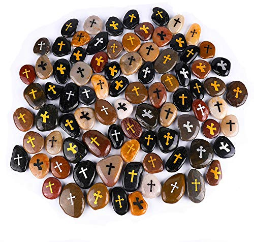 ROCKIMPACT 100 Stück Kreuz Steine mit Kreuz Glück Gravierte Steine Gravur Inspirierende Steine Glücksbringer Ermutigung Dankbarkeit Geschenk Glückssteine (Großhandel, je 5-8 cm)