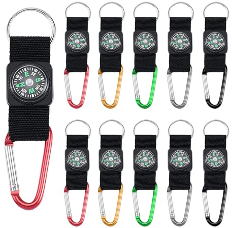 Zuzer 10PCS Kompass Kinder Mini Kompass Schlüsselanhänger Outdoor Camping Schlüsselanhänger Karabiner Wandern Camping Aktivitäten Zubehör