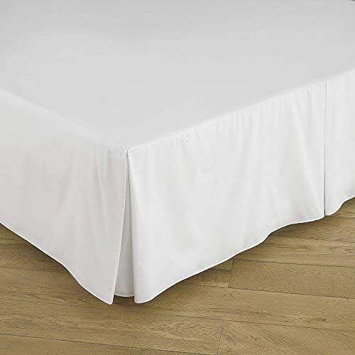 Sxspace Gefalteter Bettrock auf Plattform Easy Care-Serie Perkal-Bettlaken mit 200 Fadenzahl Leintuch mit Faltenvolant (Weiß, Single 91cm x 191cm + 39cm Drop)