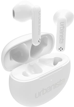Urbanista True Wireless Earbuds, Bluetooth 5.3 Earphones, IPX4 In Ear Headphones, Ear Buds with Dual Microphones, 20 Hr Playtime, Touch Controls, TWS USB C Charging Case, Austin, White