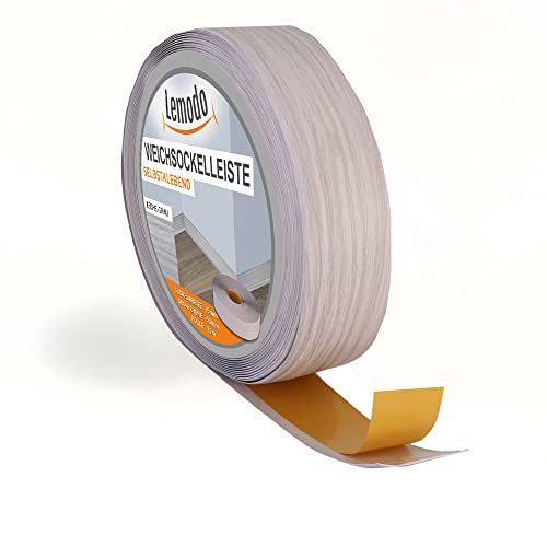 Sockelleiste LEMODO - 50 x 15 mm (Länge: 25 m, Farbe: Esche grau) - Fußleisten zuschneidbar – Weichsockelleiste selbstklebend aus PVC – Abschlussleiste Küchenarbeitsplatte, Bad, Arbeitsplatte etc.