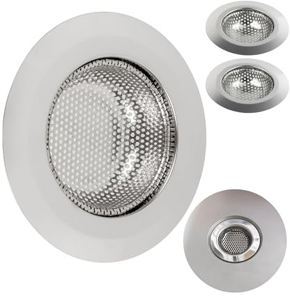 Crépine de vidange, Jeu de 3, Ø 70 mm, Convient aux drains de Ø intérieur 44 mm, dépasse de 18 mm de Profondeur dans Le Bec, crépine d'évier avec Ajustement optimisé, idéale pour Evier, Douche