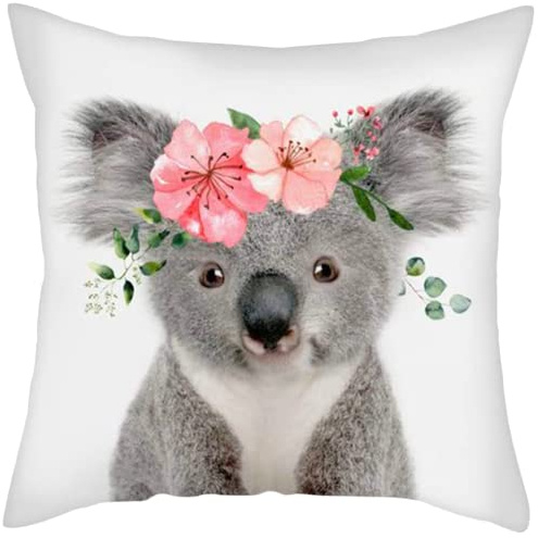 The Beach Stop Decorative Floral Koala Bear Colourful Scatter Cushion Cover | Unique Design Home Decor | Gift Idea | 45x45cm 18x18” | Koala Bear