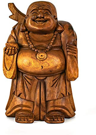 G6 Collection 30.5 cm große Holz-Statue, handgeschnitzt, lächelnde Skulptur, handgefertigte Figur, dekorative Heimdekoration, Holzakzent, glücklicher Buddha, Reisen (30.5 cm hoch)