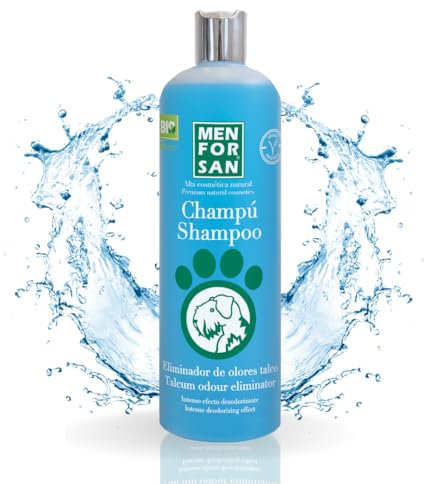 MENFORSAN Geruchsbeseitigendes Hundeshampoo, Beseitigt schlechte Gerüche aus dem Fell, Talkum, Blau, 1 l