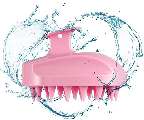 Scalp Massager, Soft Silicone Shampoo Scrub Brush for Clean, Wet and Dry Hair Head Massager, Reduce Dandruff, Massage Scalp, Promote Hair Growth, Pink