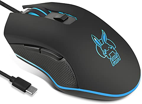 Huifen Wired USB C Gaming Mouse, Silent RGB Gaming Mice 7 Colors Backlit, 2400 DPI, Type C RGB Wired Mouse Gaming for Office Home PC and Notebook and All Type-C Device (Black)