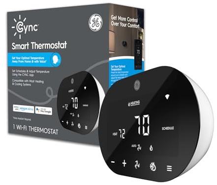 GE CYNC Smart Thermostat for Home, ENERGY STAR Certified, Smart Home Programmable Wi-Fi Thermostat, Works with Amazon Alexa and Google Home, Digital Touch Screen, Black