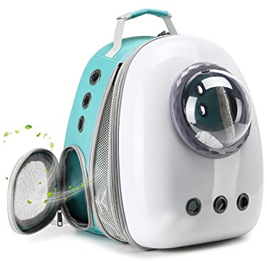 Galatée Katzenrucksack, Erweiterbarer Haustierrucksack, Belüfteter Raumkapsel-Haustierrucksack, Wasserdichter Klarer Haustierrucksack, Tragbarer Welpentragerucksack(Weiß + Grün)