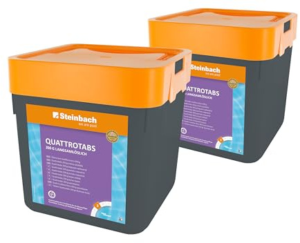 Steinbach Poolpflege Quattrotabs 200 g langsamlöslich - 0752605TV02-2x 5 kg - 4-in-1 Chlortabletten mit Flockungsmittel - pH-Stabilisator & Algenverhütung - Multifunktionstabletten