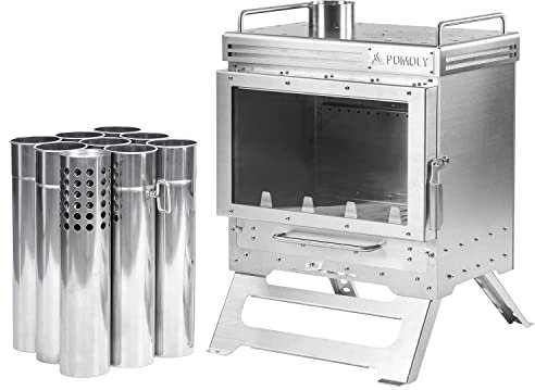 POMOLY Camping Tent Stove Wood Stove, Dweller Max 2.0 Stainless Steel Wood Burning Stove for Hiking, Cooking, Heating