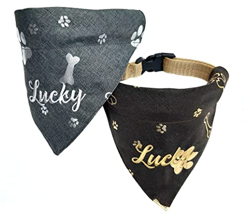 Hundehalstuch mit Halsband in grau/silber oder braun/gold Verstellbar optional mit Wunsch Namen bestickt Halstuch Tuch