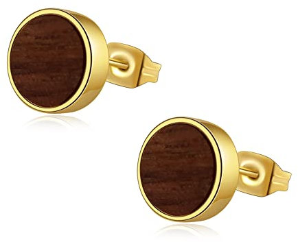 Ohrringe Holz Damen Gold Edelstahl Holzohrringe Ohrstecker Geometrisch Kreis 8mm Durchmesser Frauen Geschenk