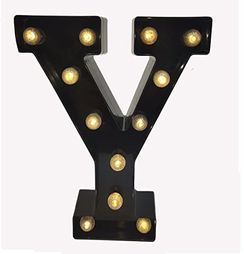 Black Alphabet Marquee Letters LED 26 Alphabet Light Up Letters with Diamond Bulb Battery Powered for Wedding, Birthday, Christmas, Home, Bar Decoration, Party Night Light (Y)