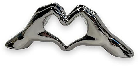 BUSDUGA 4189 Ceramica Mano Cuore Cromo/Brillante Decorazione 30x10x7cm Scultura