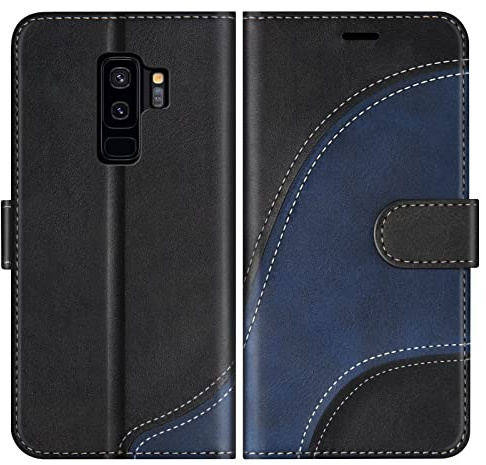 BoxTii Cover per Samsung Galaxy S9 Plus, Custodia in PU Pelle Portafoglio per Galaxy S9 Plus, Magnetica Cover a Libro con Slot per Schede, Nero