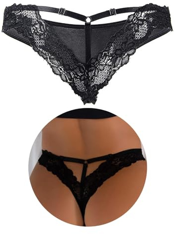 comeondear Damen Höschen Sexy String Tanga Damen Spitze Unterwäsche Brazilian Slip T Back Mini Bikini Thong Panty Hipster Dessous Große Größen Unterhosen Reizwäsche für Mollige Frauen(Schwarz,L)