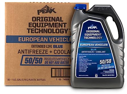 PEAK OET Extended Life Blue 50/50 Prediluted Antifreeze/Coolant for European Vehicles, 6 Pack