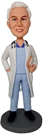 mydedor Benutzerdefinierte Wackelkopf-Figur, maßgeschneiderte Puppe, Weißhaararzt, handgefertigter Wackelkopf