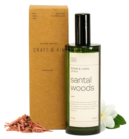 Craft & Kin Santal Woods Room Spray for Bedding, 6.76 oz, Pillow Spray, Long-Lasting Room Freshener, Soothing Aroma Mist for Home & Washroom