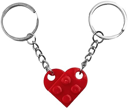 Simsky Clé en Cœur Porte-Clés Brique Rouge Décorations Assorties pour Deux Paires