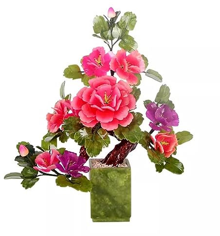 Pequeño árbol Bonsái Artificial Bonsái de peonía de Jade for sala de estar, decoración del hogar, manualidades de Jade, dormitorio, soporte de flores de estilo chino, adorno artesanal Decoración de Ve